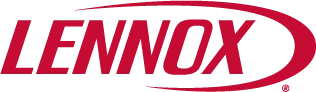 The Lennox company logo in bold red capital letters with a curved red line sweeping from left to right.